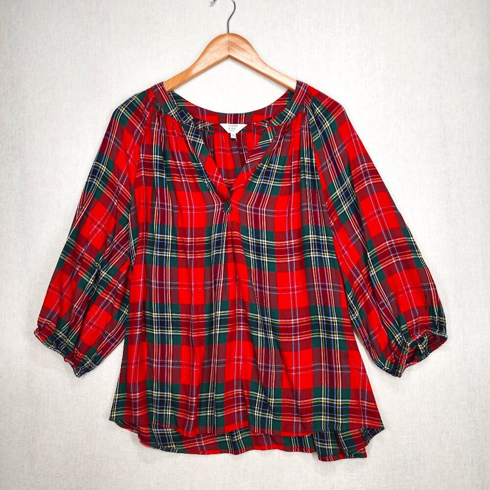 Crown and Ivy Long Sleeve Top Shirt Red Green Plaid Holiday 0X XXL Plus
